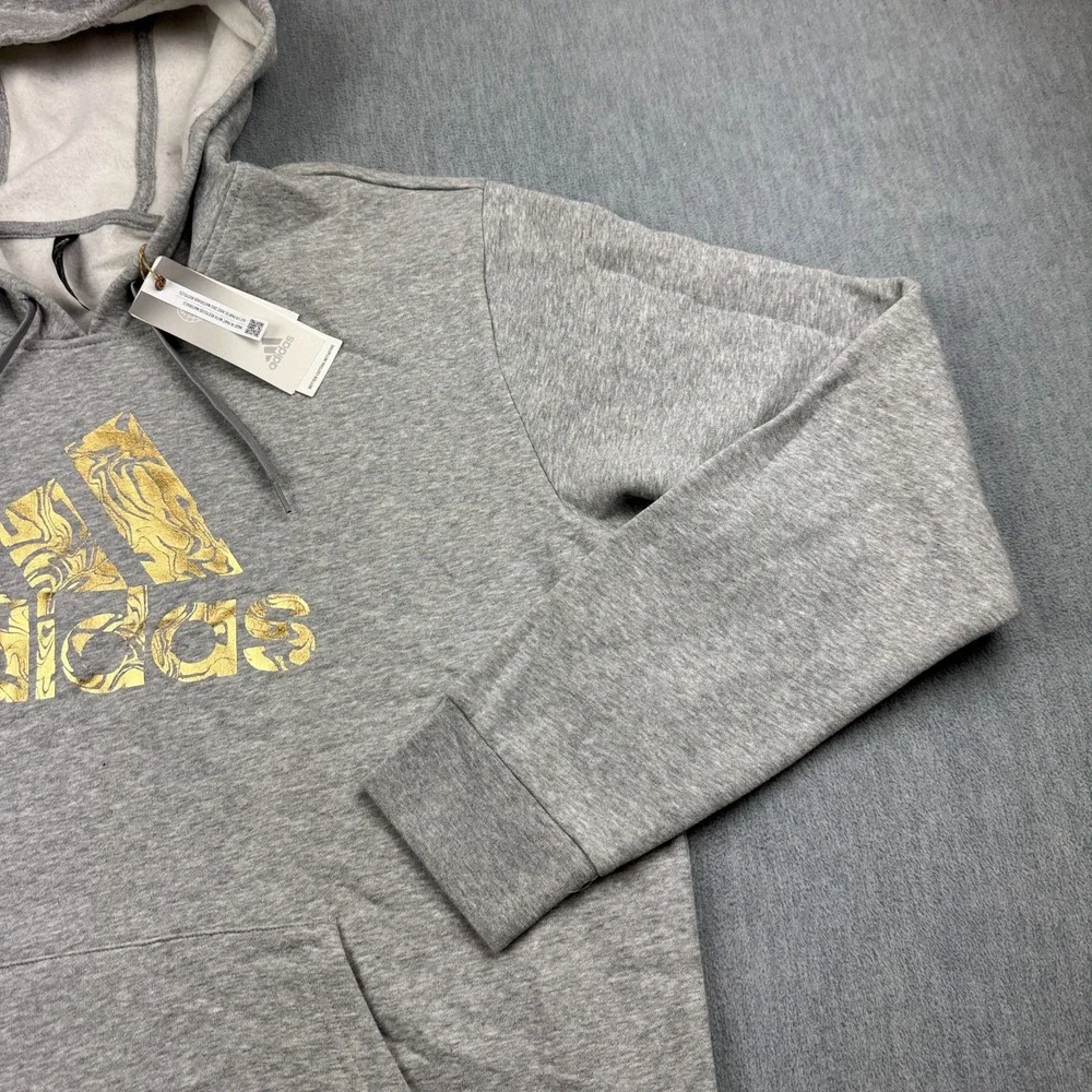 Adidas Sweater Men Large Gray  Liquid Foil Badge Sport Graphic Hoodie Jacket NWT